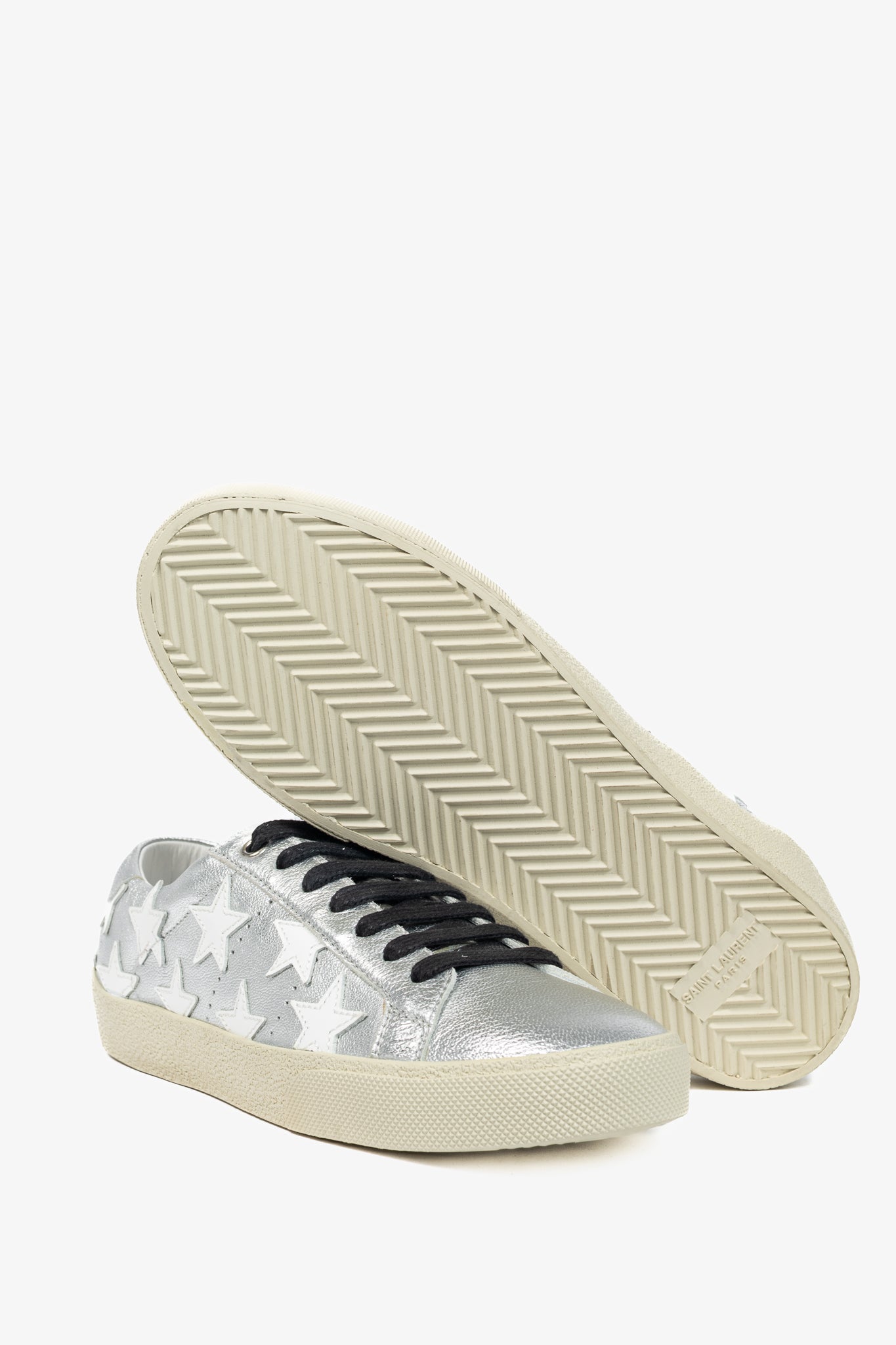 Saint Laurent Court Classic Star Metallic Silver Low-Top Sneakers