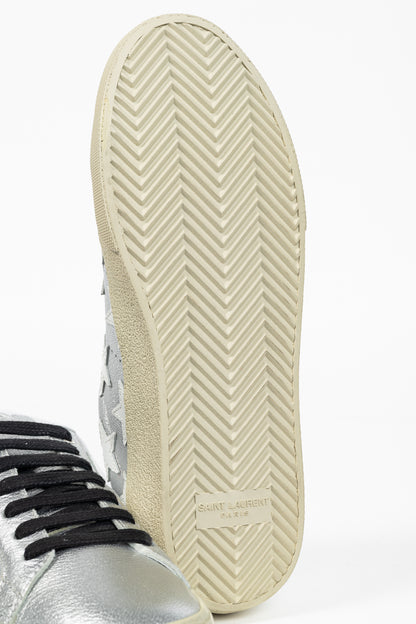 Saint Laurent Court Classic Star Metallic Silver Low-Top Sneakers