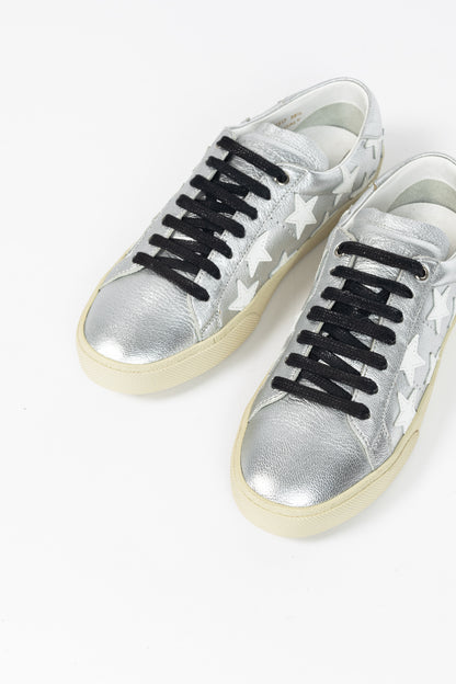 Saint Laurent Court Classic Star Metallic Silver Low-Top Sneakers
