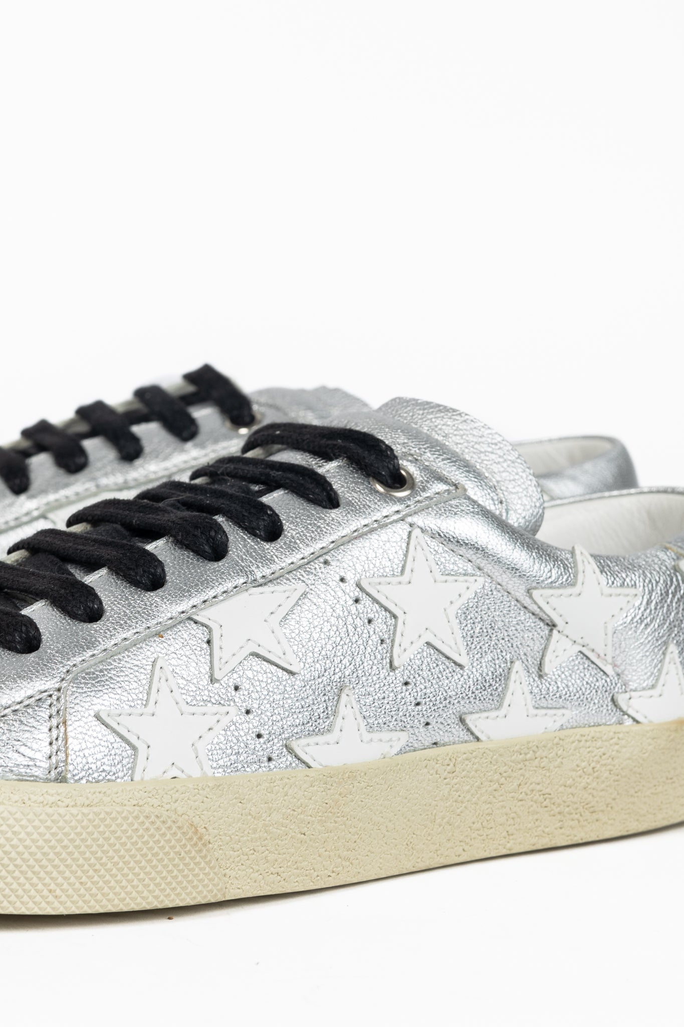 Saint Laurent Court Classic Star Metallic Silver Low-Top Sneakers