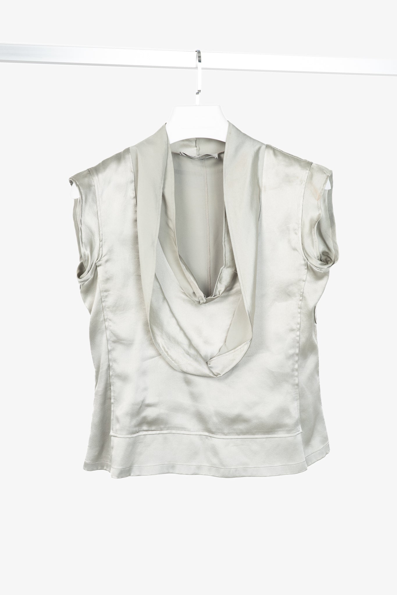 Yves Saint Laurent SS09 Grey Silk-Charmeuse Cowl Blouse