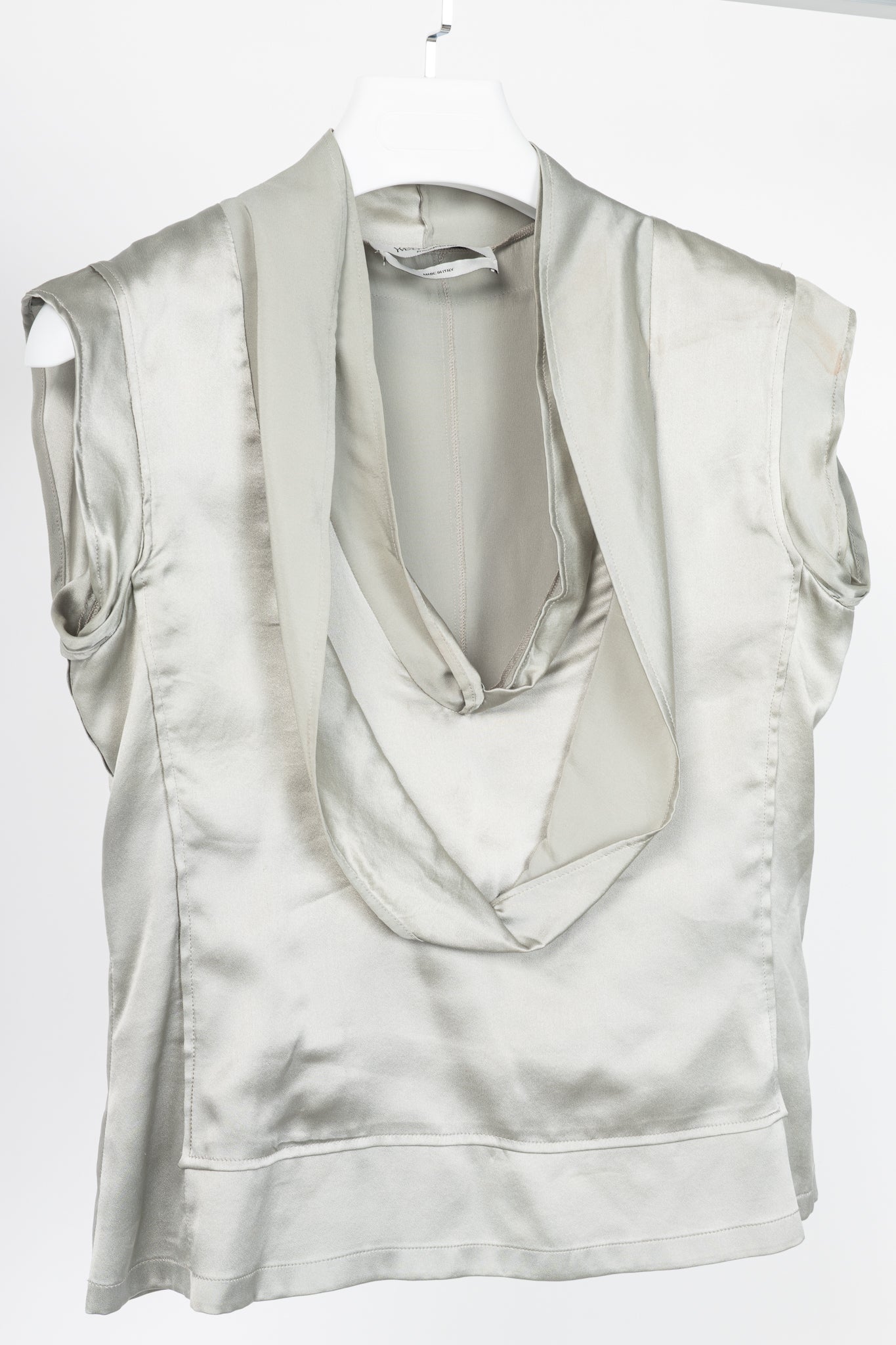 Yves Saint Laurent SS09 Grey Silk-Charmeuse Cowl Blouse