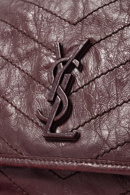 Saint Laurent Niki Bordeaux Quilted Crinkled Vintage Leather YSL-Cassandre Flap Handbag