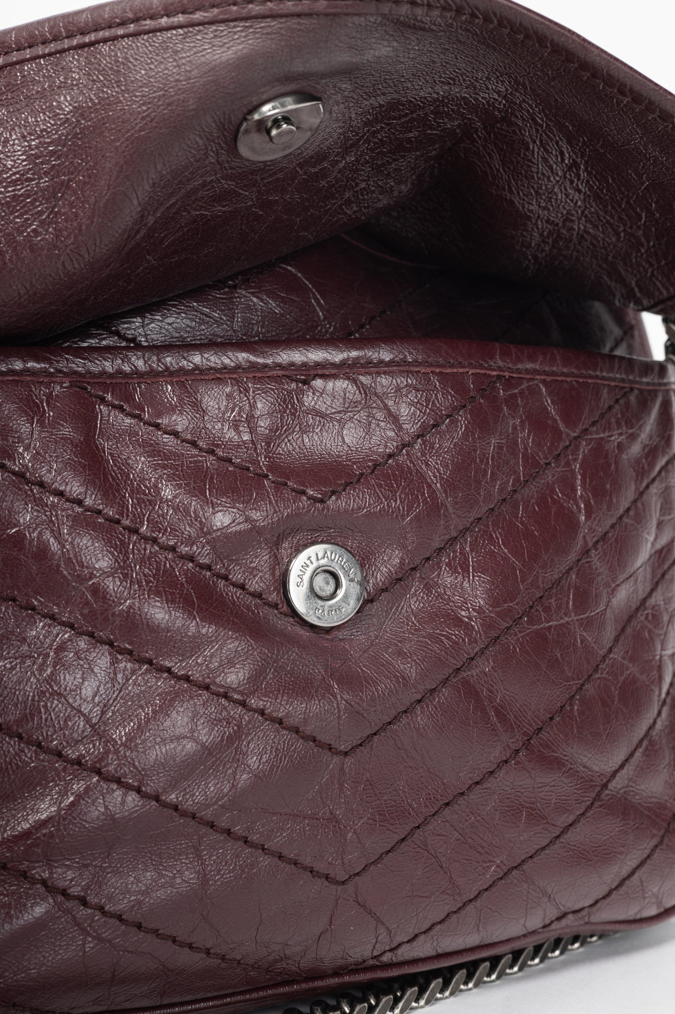 Saint Laurent Niki Bordeaux Quilted Crinkled Vintage Leather YSL-Cassandre Flap Handbag