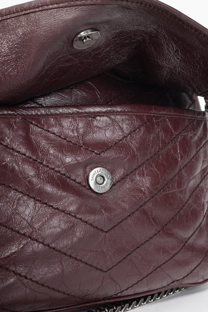 Saint Laurent Niki Bordeaux Quilted Crinkled Vintage Leather YSL-Cassandre Flap Handbag