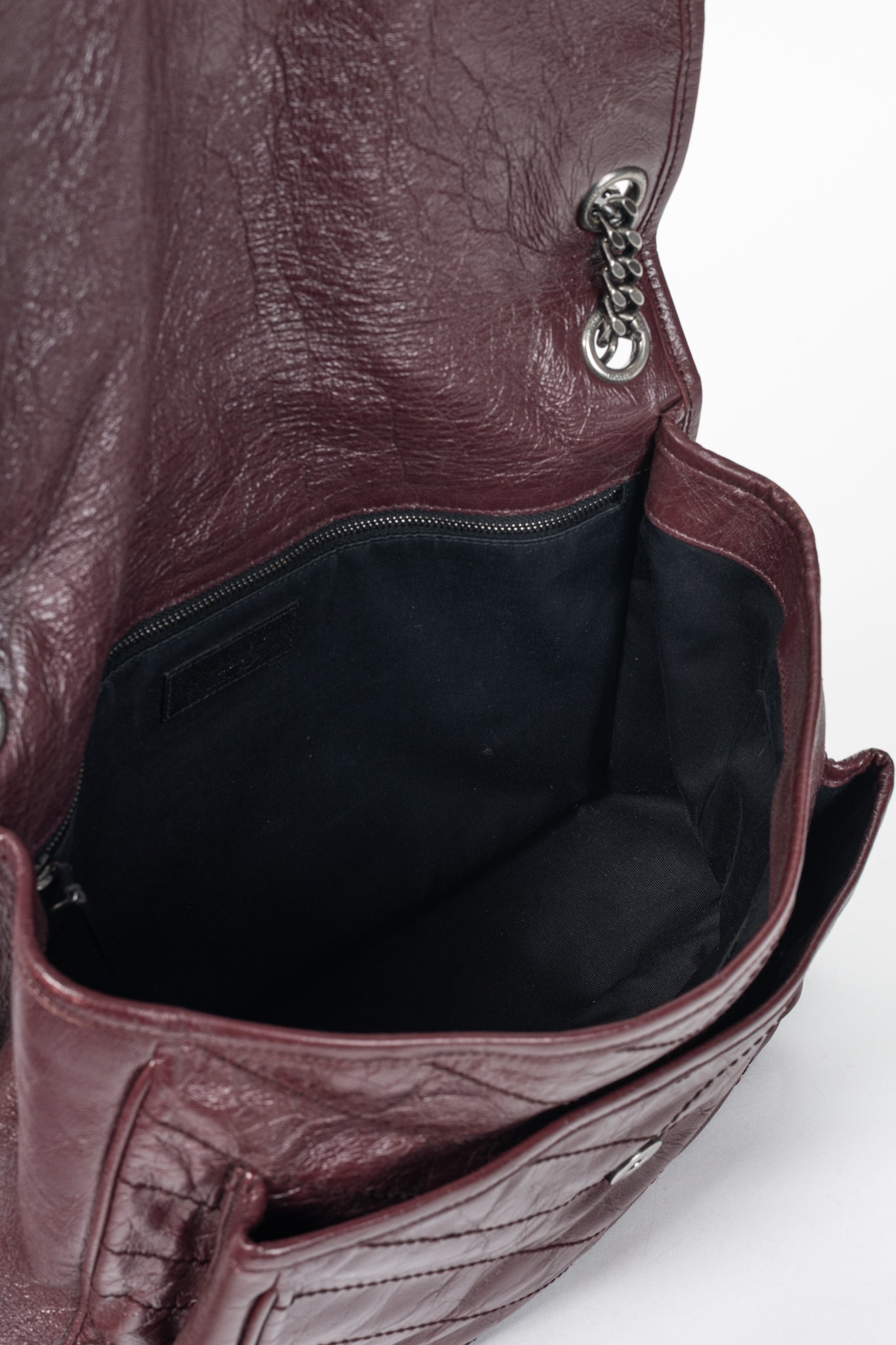 Saint Laurent Niki Bordeaux Quilted Crinkled Vintage Leather YSL-Cassandre Flap Handbag