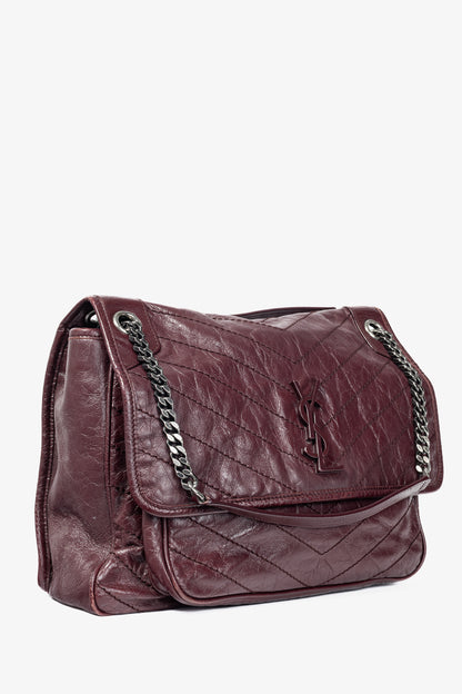 Saint Laurent Niki Bordeaux Quilted Crinkled Vintage Leather YSL-Cassandre Flap Handbag