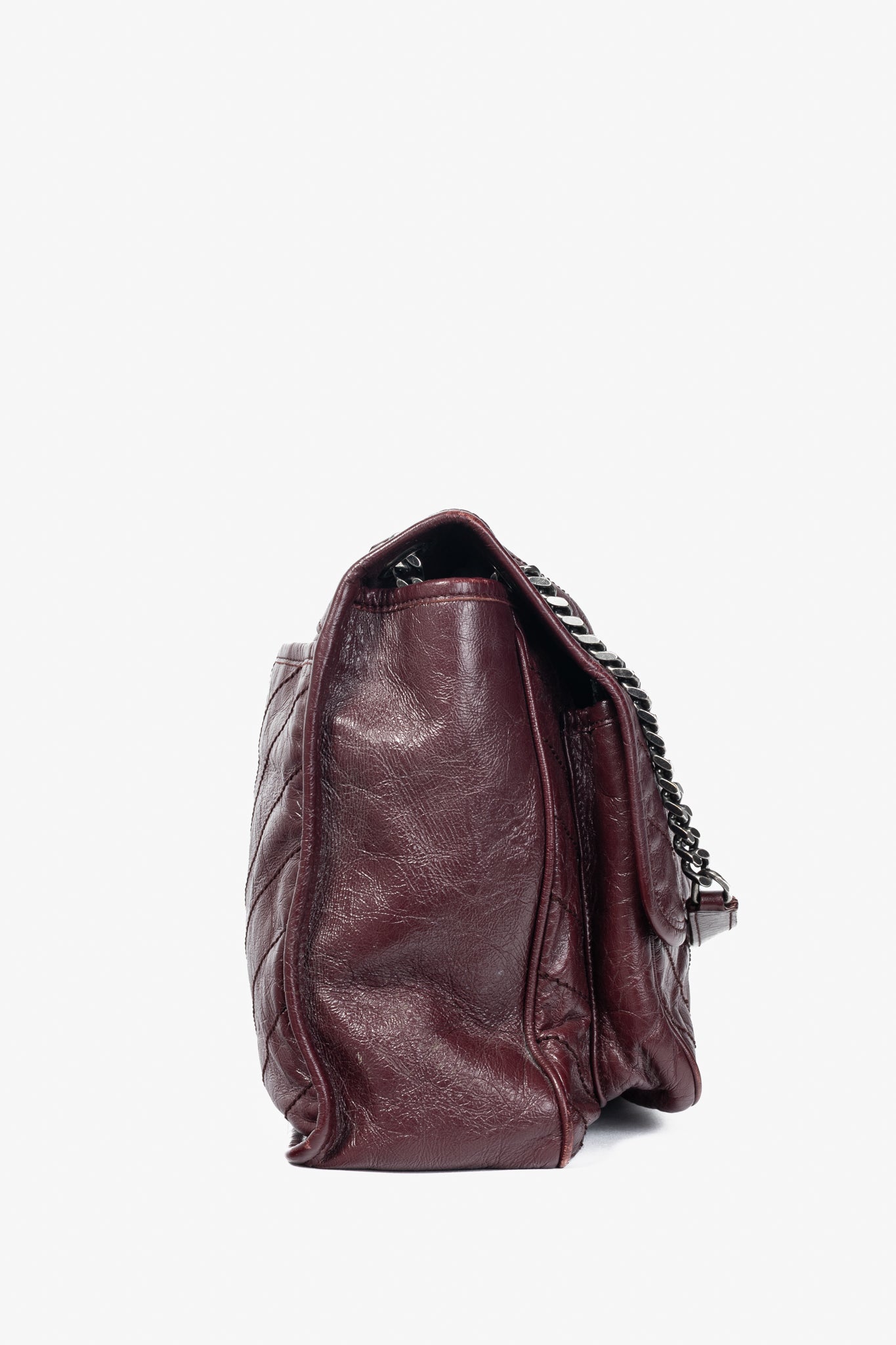 Saint Laurent Niki Bordeaux Quilted Crinkled Vintage Leather YSL-Cassandre Flap Handbag