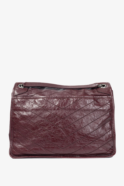 Saint Laurent Niki Bordeaux Quilted Crinkled Vintage Leather YSL-Cassandre Flap Handbag