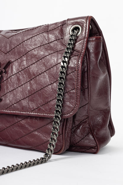 Saint Laurent Niki Bordeaux Quilted Crinkled Vintage Leather YSL-Cassandre Flap Handbag