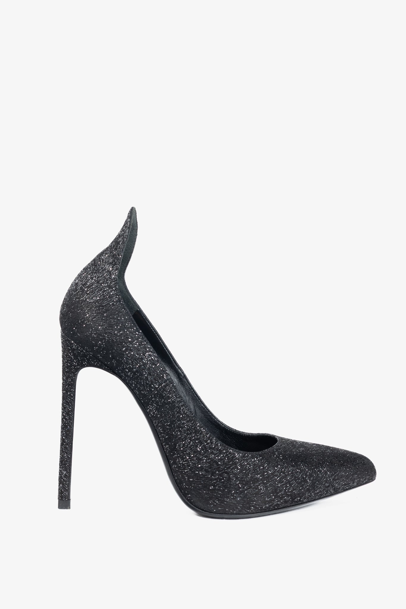 Saint Laurent Thorn Black Sparkle High-Counter Pointed-Toe Pumps