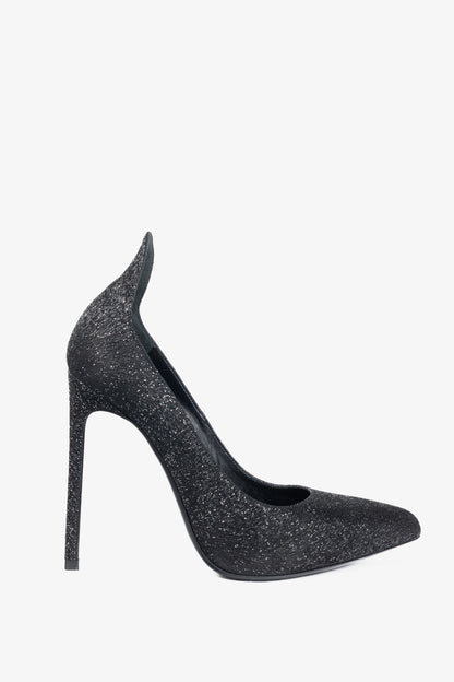 Saint Laurent Thorn Black Sparkle High-Counter Pointed-Toe Pumps