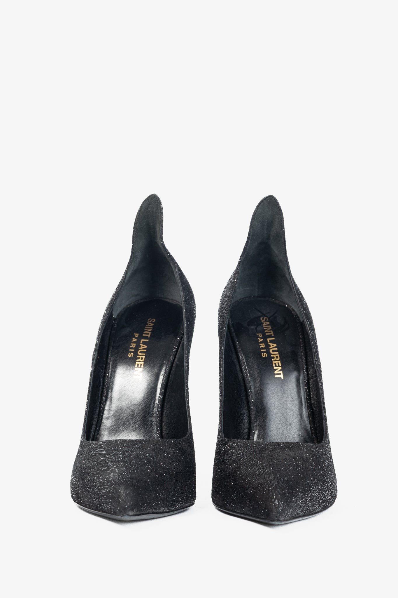 Saint Laurent Thorn Black Sparkle High-Counter Pointed-Toe Pumps
