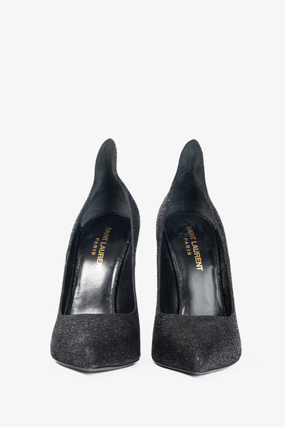 Saint Laurent Thorn Black Sparkle High-Counter Pointed-Toe Pumps