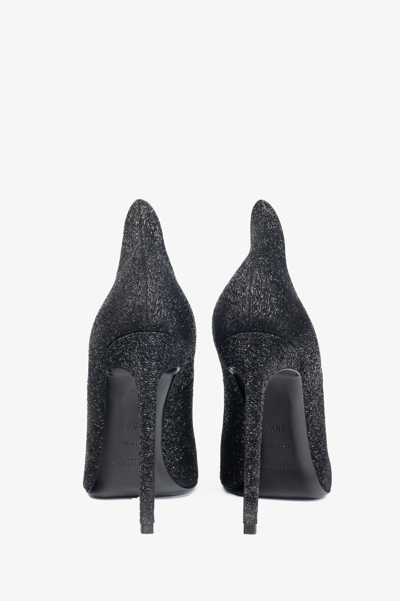 Saint Laurent Thorn Black Sparkle High-Counter Pointed-Toe Pumps