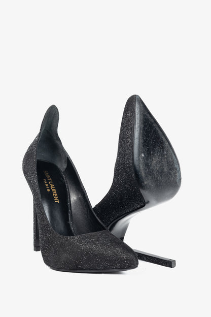 Saint Laurent Thorn Black Sparkle High-Counter Pointed-Toe Pumps
