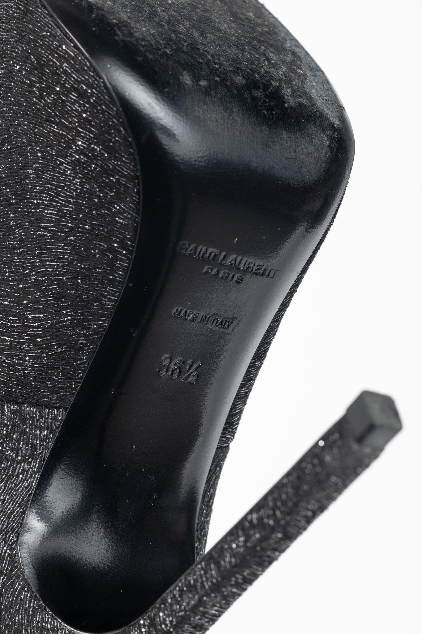 Saint Laurent Thorn Black Sparkle High-Counter Pointed-Toe Pumps