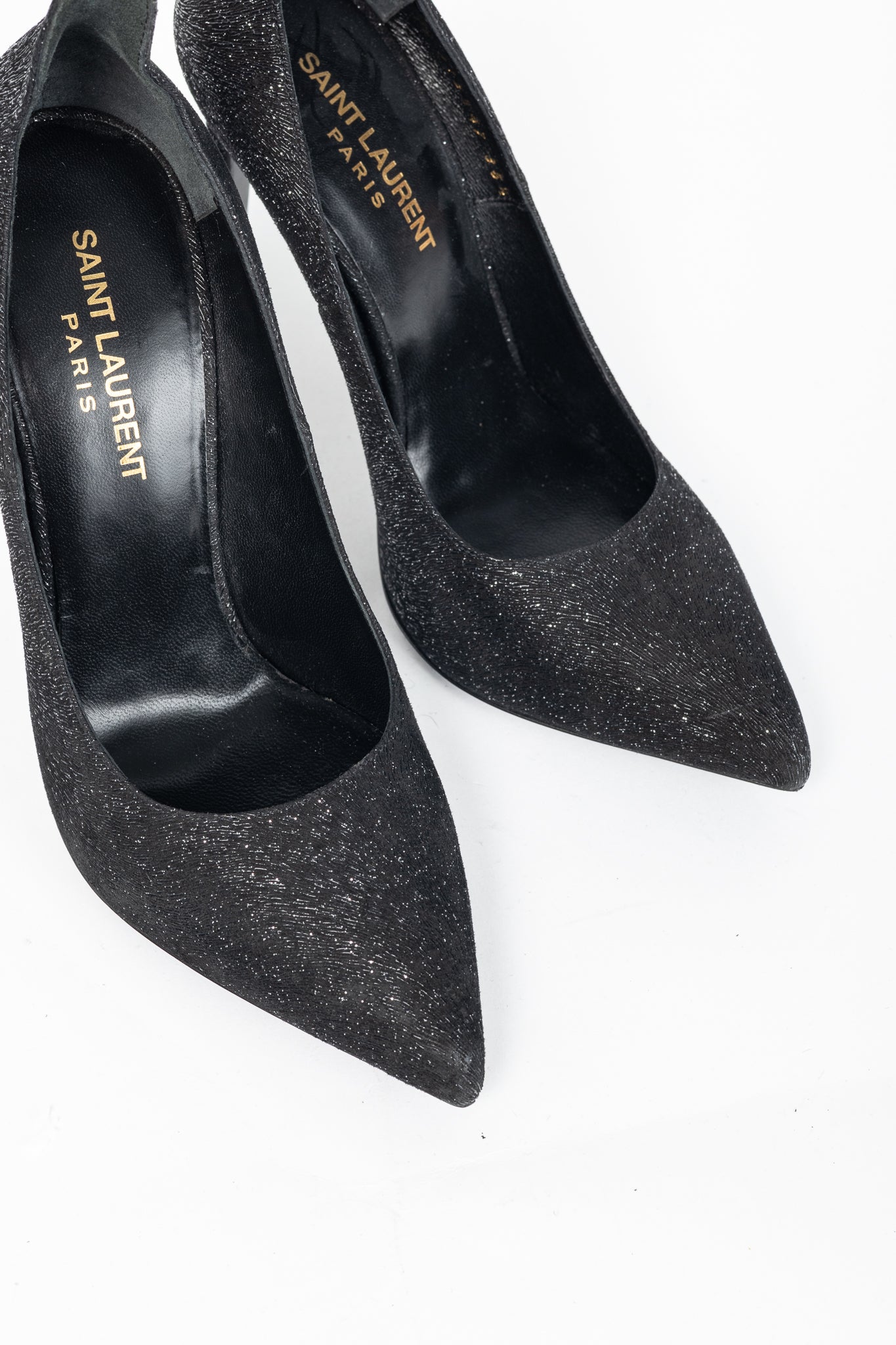 Saint Laurent Thorn Black Sparkle High-Counter Pointed-Toe Pumps