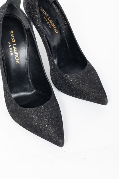 Saint Laurent Thorn Black Sparkle High-Counter Pointed-Toe Pumps