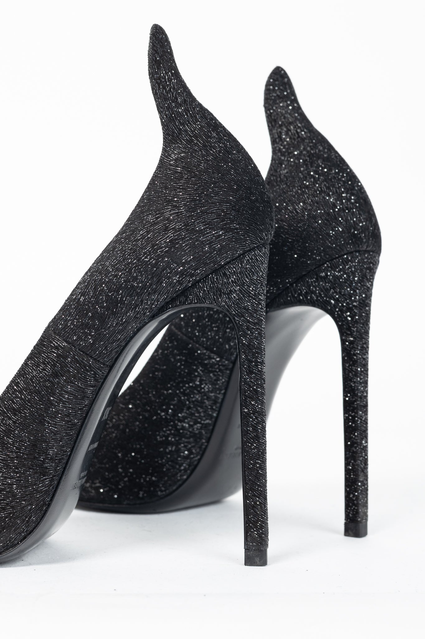 Saint Laurent Thorn Black Sparkle High-Counter Pointed-Toe Pumps