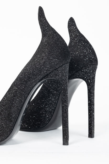 Saint Laurent Thorn Black Sparkle High-Counter Pointed-Toe Pumps