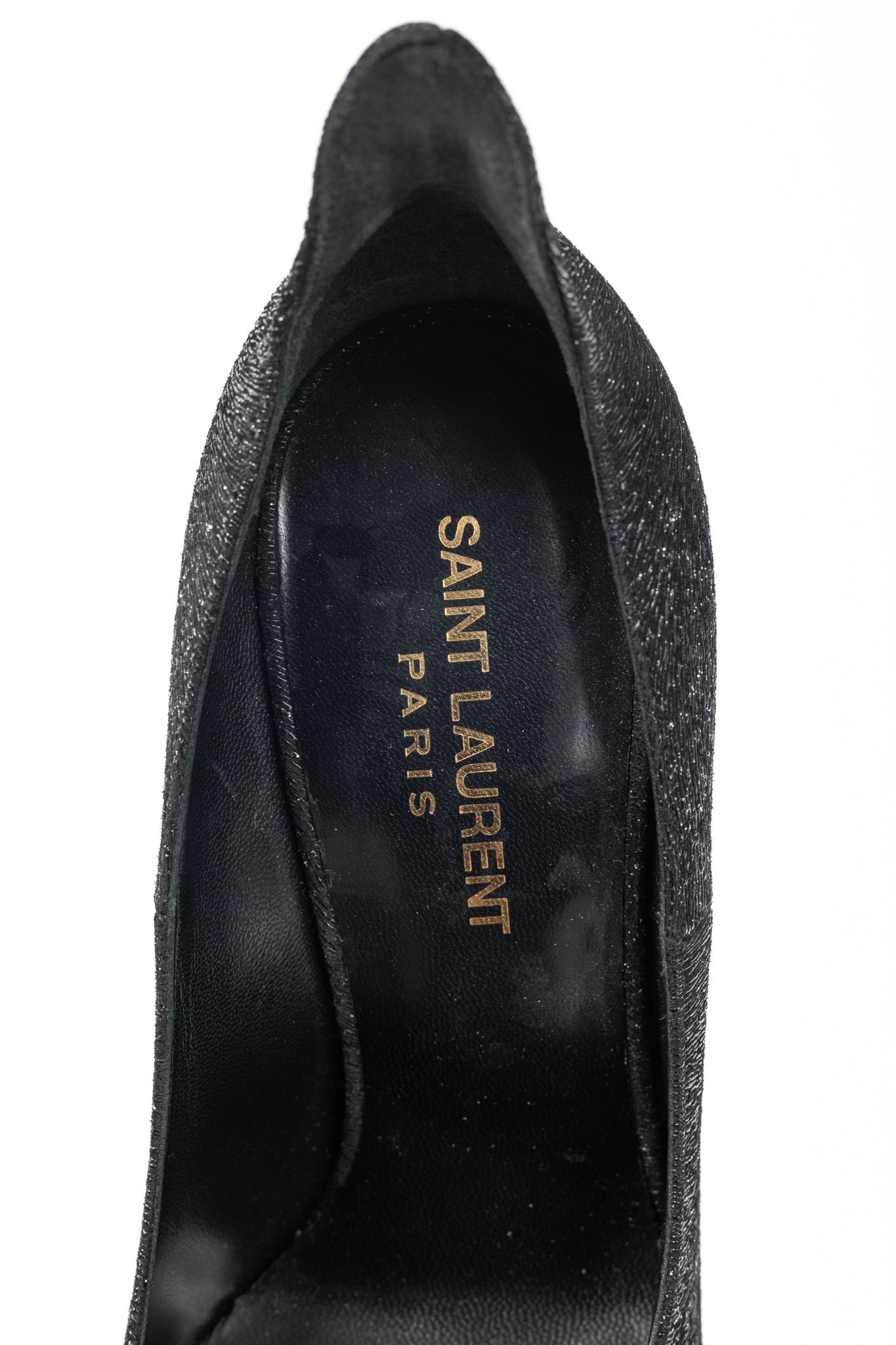 Saint Laurent Thorn Black Sparkle High-Counter Pointed-Toe Pumps