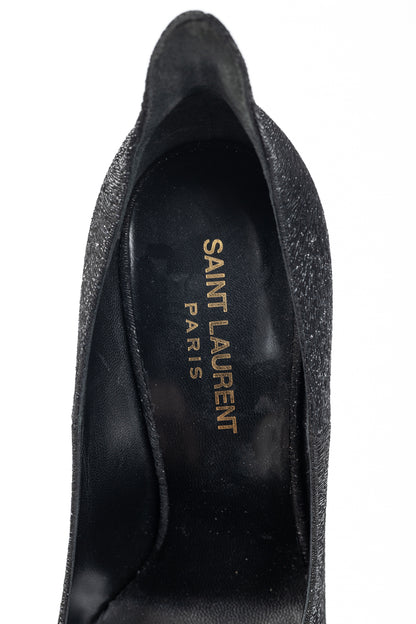 Saint Laurent Thorn Black Sparkle High-Counter Pointed-Toe Pumps