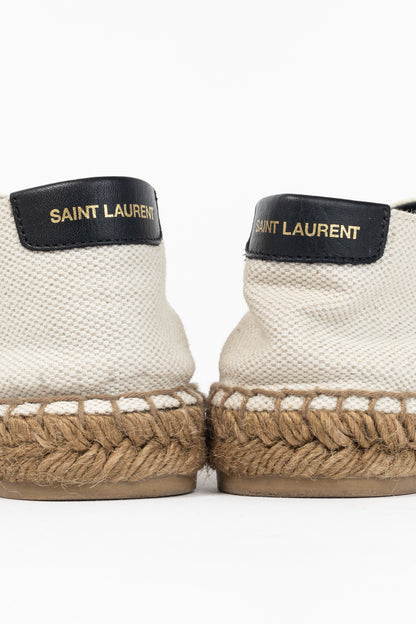 Saint Laurent Off-White Canvas Embroidered-Logo Flat Espadrilles