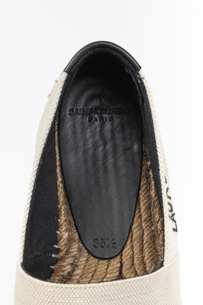 Saint Laurent Off-White Canvas Embroidered-Logo Flat Espadrilles