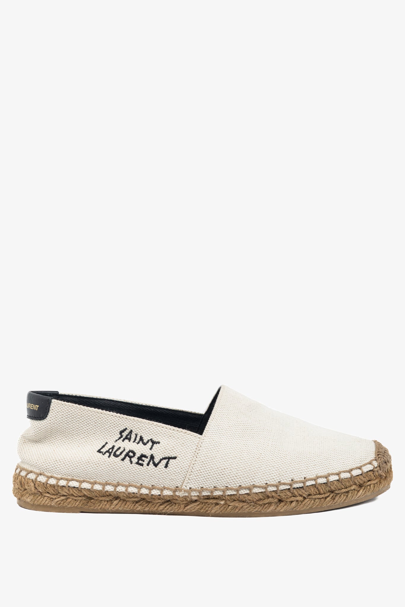 Saint Laurent Off-White Canvas Embroidered-Logo Flat Espadrilles