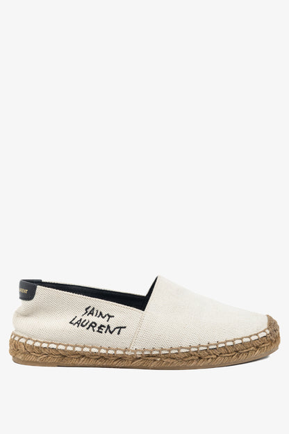 Saint Laurent Off-White Canvas Embroidered-Logo Flat Espadrilles
