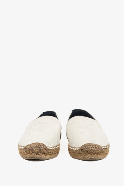Saint Laurent Off-White Canvas Embroidered-Logo Flat Espadrilles
