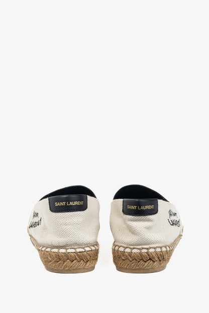 Saint Laurent Off-White Canvas Embroidered-Logo Flat Espadrilles