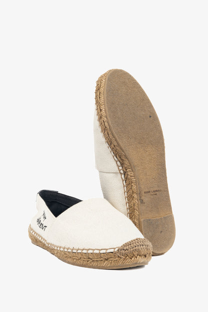 Saint Laurent Off-White Canvas Embroidered-Logo Flat Espadrilles