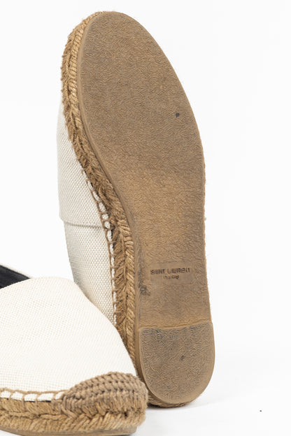 Saint Laurent Off-White Canvas Embroidered-Logo Flat Espadrilles