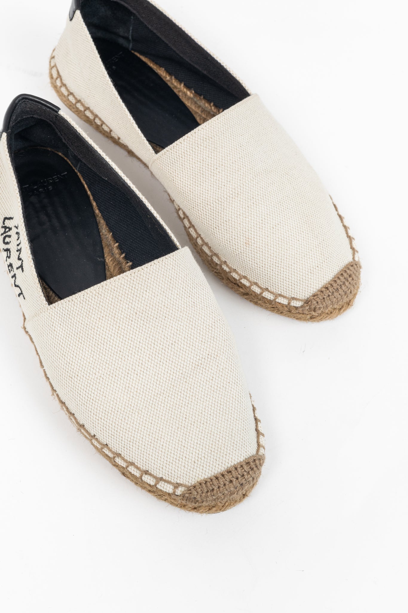Saint Laurent Off-White Canvas Embroidered-Logo Flat Espadrilles