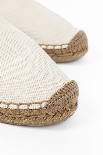 Saint Laurent Off-White Canvas Embroidered-Logo Flat Espadrilles