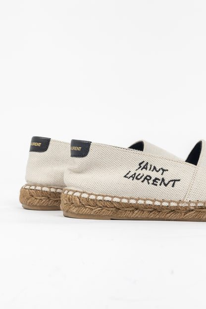 Saint Laurent Off-White Canvas Embroidered-Logo Flat Espadrilles