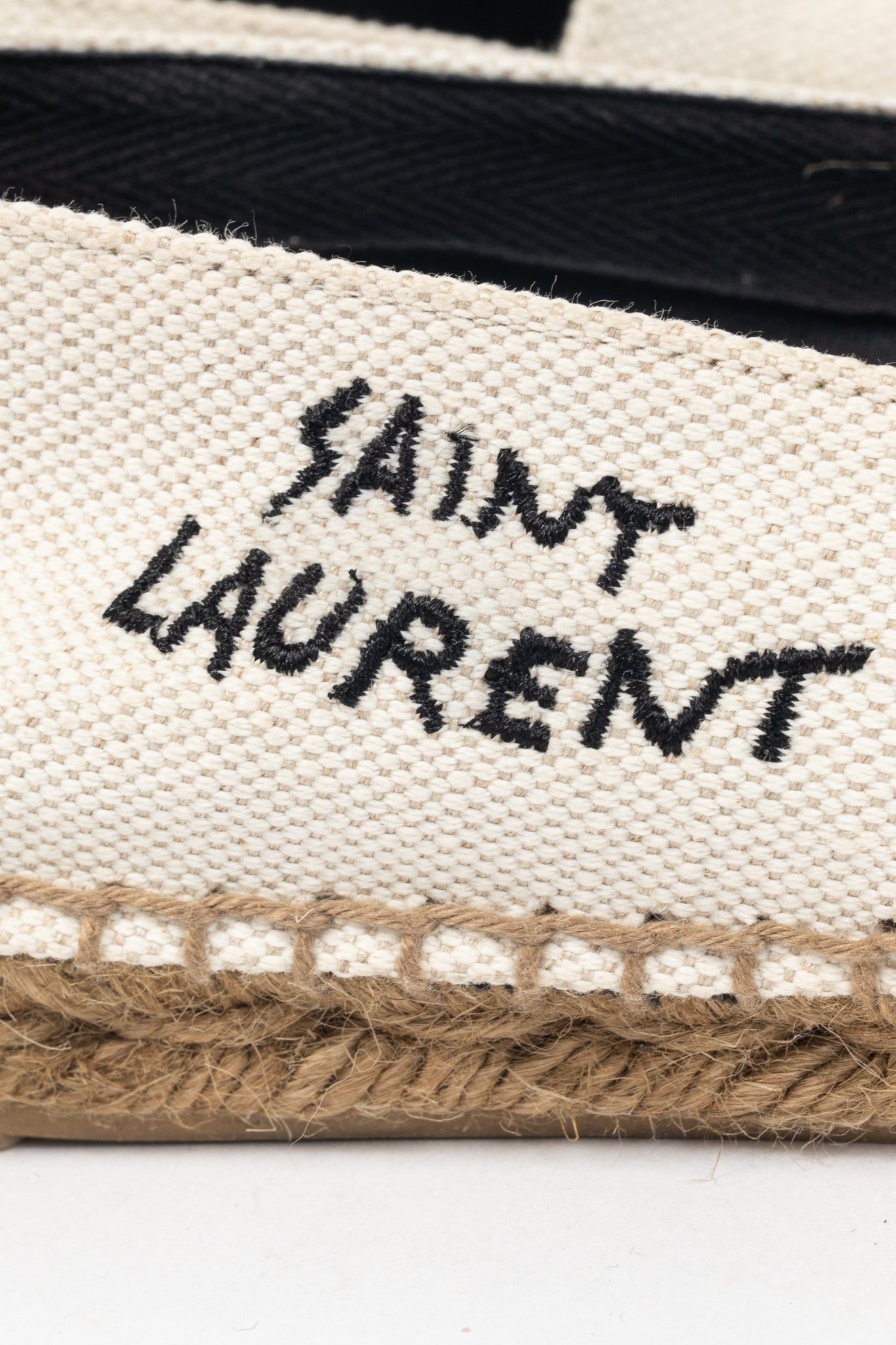 Saint Laurent Off-White Canvas Embroidered-Logo Flat Espadrilles