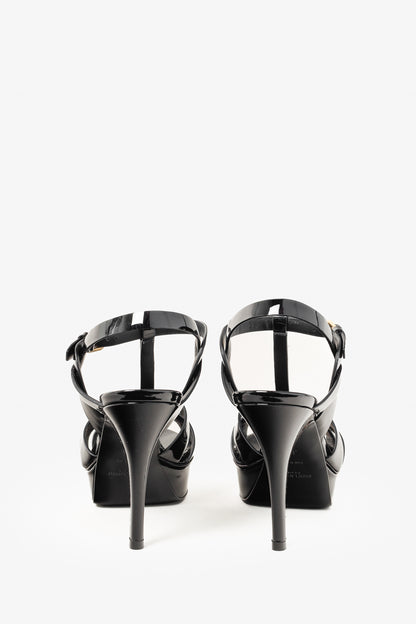 Saint Laurent Tribute Open Toe Black Patent Leather Platform Sandal