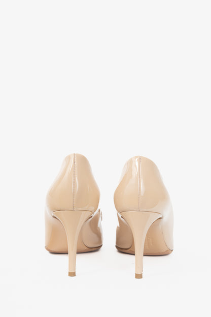 Salvatore Ferragamo Pola New Bisque Patent Calf Vara-Bow Peep-Toe Pumps