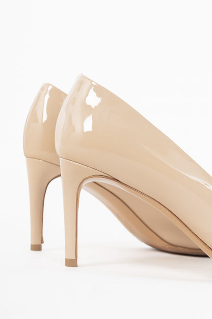 Salvatore Ferragamo Pola New Bisque Patent Calf Vara-Bow Peep-Toe Pumps