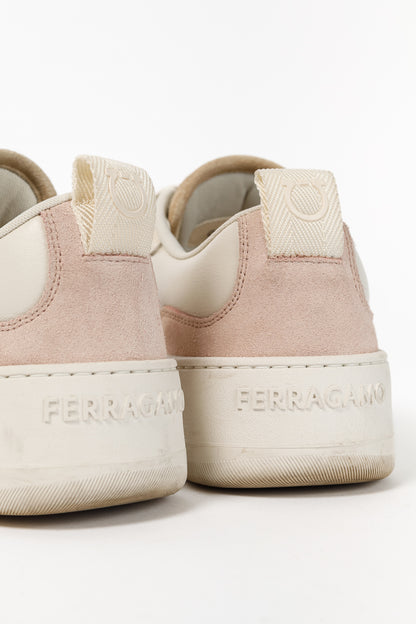 Ferragamo Dania Cream Gancini Lace-Up Leather Sneakers
