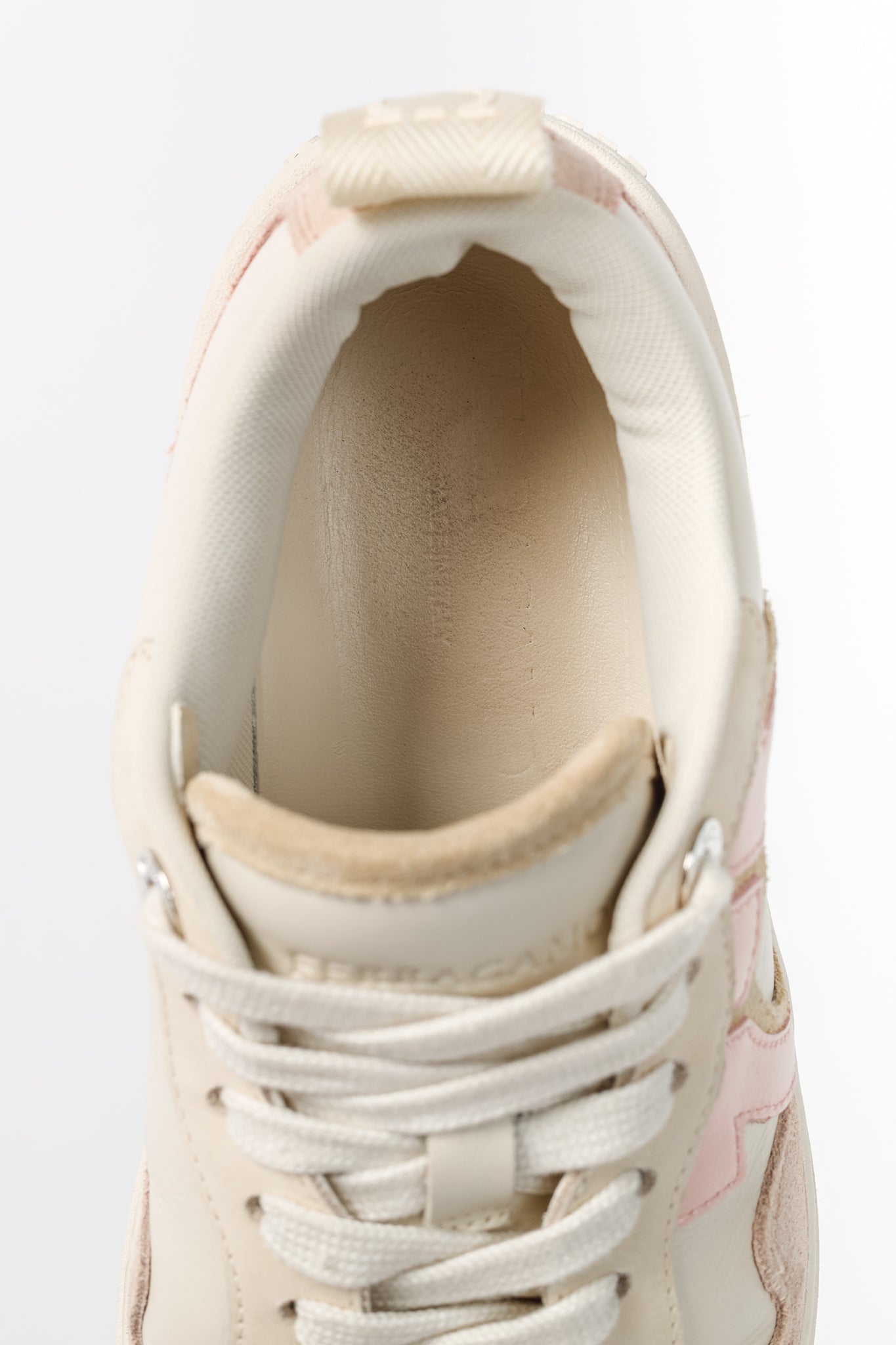 Ferragamo Dania Cream Gancini Lace-Up Leather Sneakers