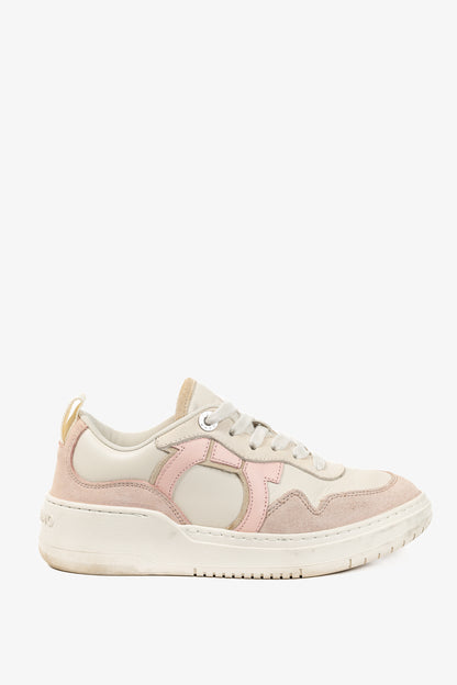 Ferragamo Dania Cream Gancini Lace-Up Leather Sneakers