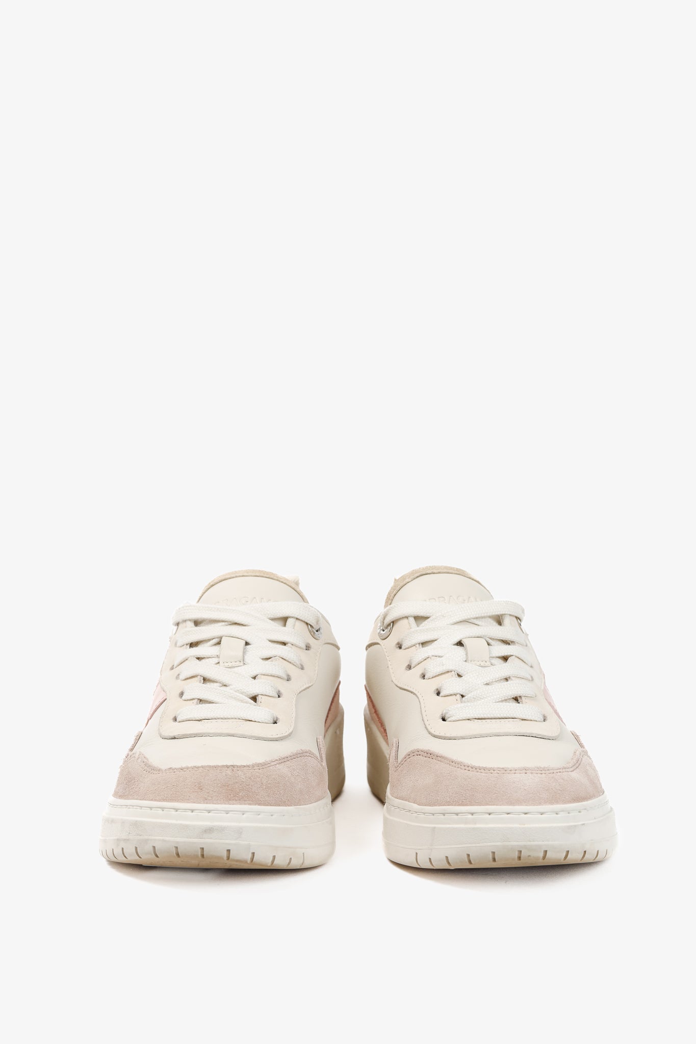 Ferragamo Dania Cream Gancini Lace-Up Leather Sneakers