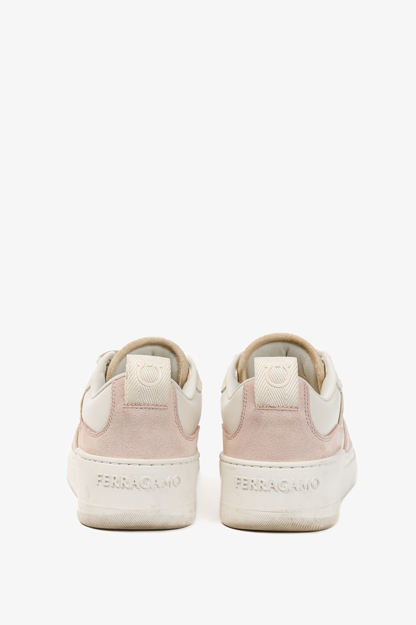 Ferragamo Dania Cream Gancini Lace-Up Leather Sneakers
