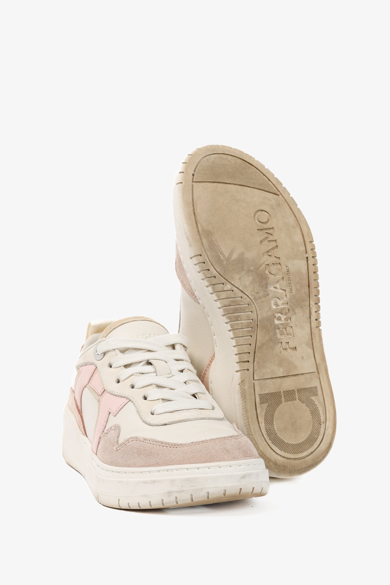 Ferragamo Dania Cream Gancini Lace-Up Leather Sneakers