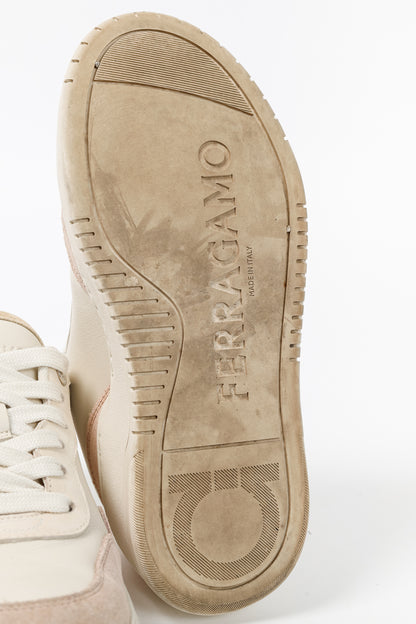 Ferragamo Dania Cream Gancini Lace-Up Leather Sneakers