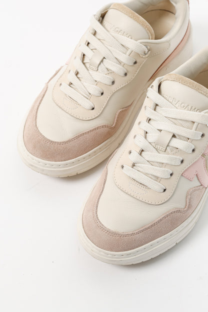 Ferragamo Dania Cream Gancini Lace-Up Leather Sneakers